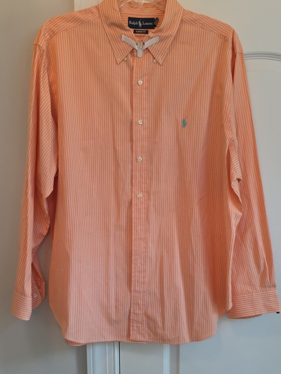 Ralph Lauren Other - Ralph Lauren Men’s Classic Peach and White Stripe Button-Down Shirt XXL
